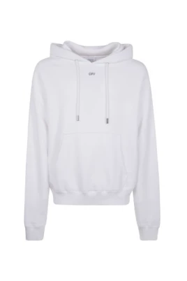 Vit tryckt hoodie med ficka