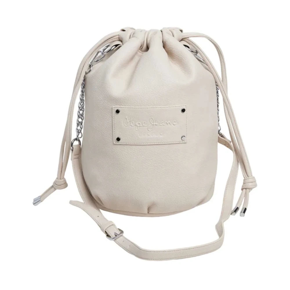 Pepe Jeans Iconische Crème Eco-leren Trekkoordtas Beige Dames