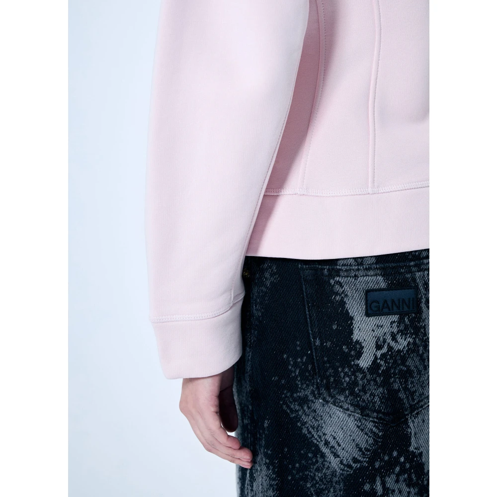 Ganni Katoen Fleece Rits Hoodie Pink Dames