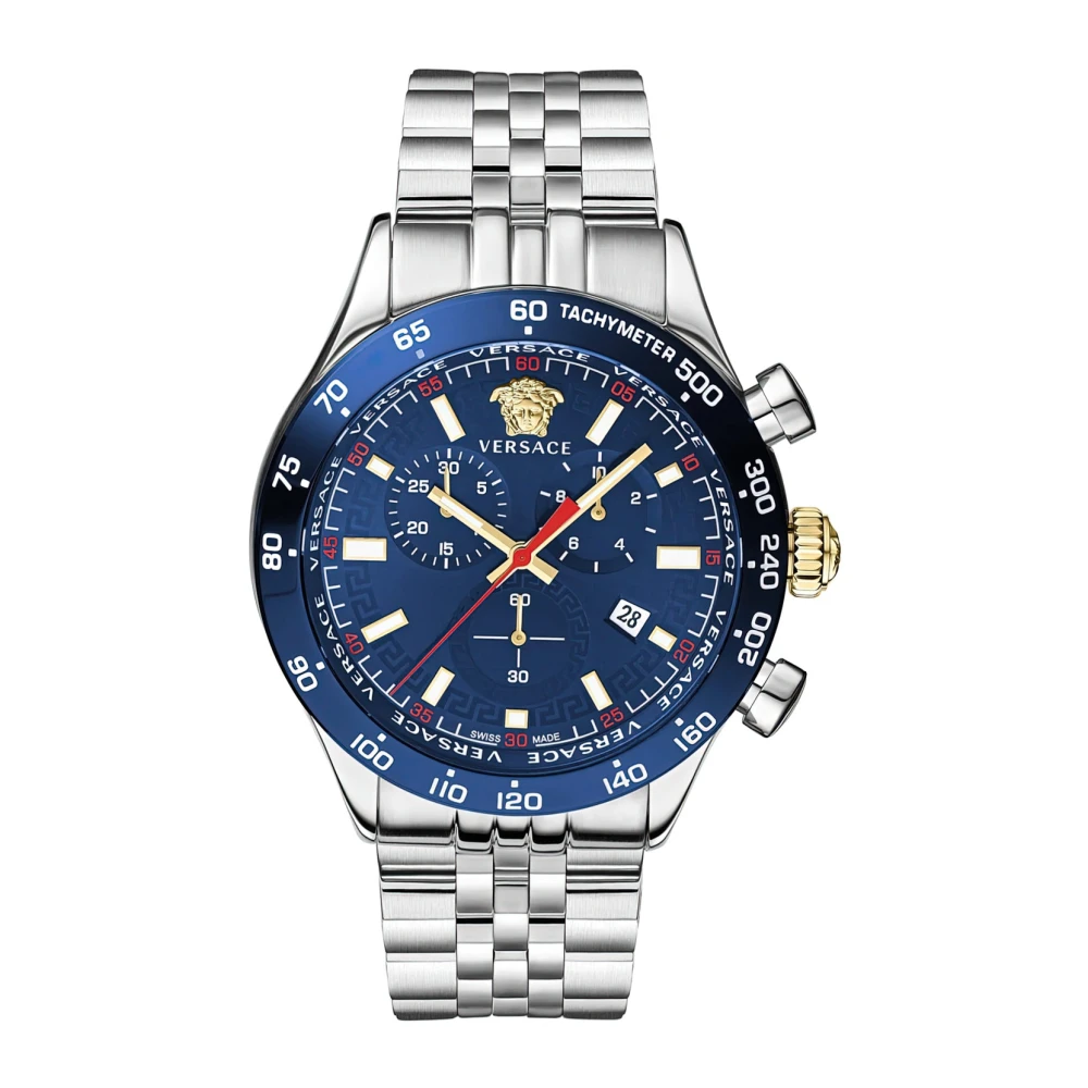 Versace , Watches, Male, Gray, One Size, Men's Chronograph Hellenyium Ve2u01024 Blue Silver