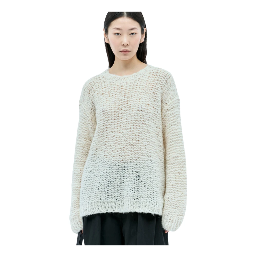 The Row Alpaca Silk Open-Knit Crewneck Top Beige Dames