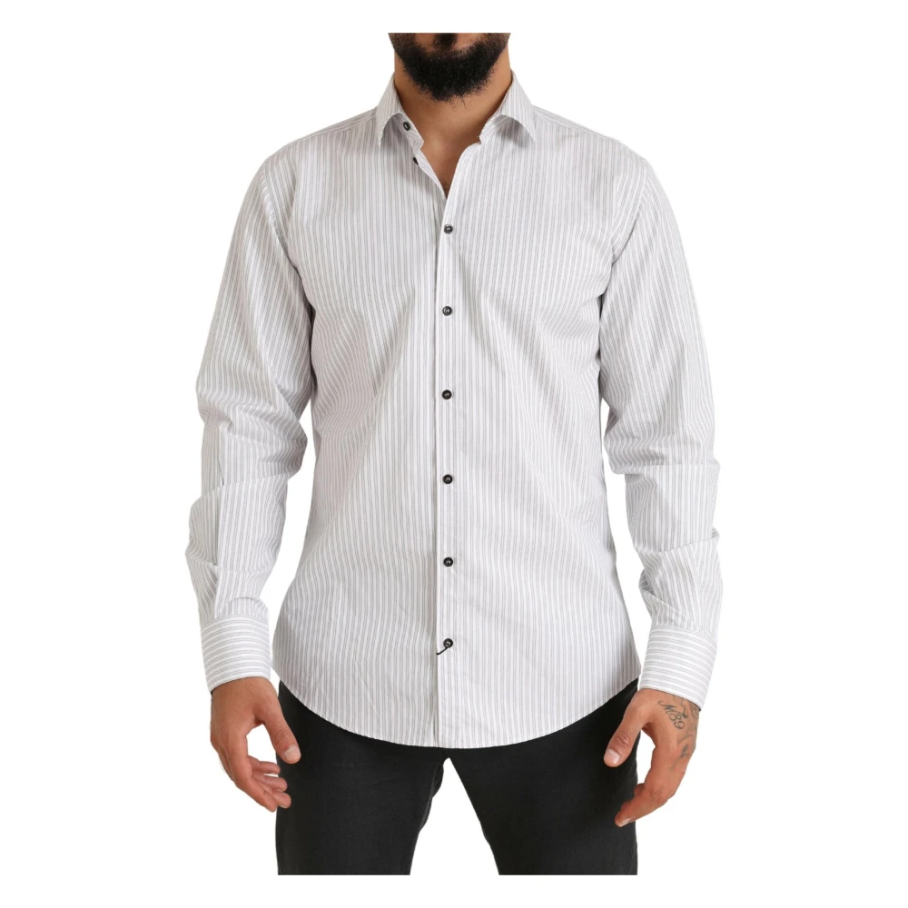Dolce & Gabbana Wit Gestreept Overhemd Slim Fit 100% Katoen White Heren
