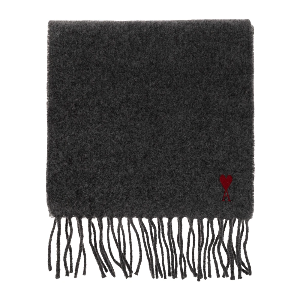 AMI PARIS | Sciarpa Ami de Cœur in lana grigio carbone | | PZ - Immagine 6