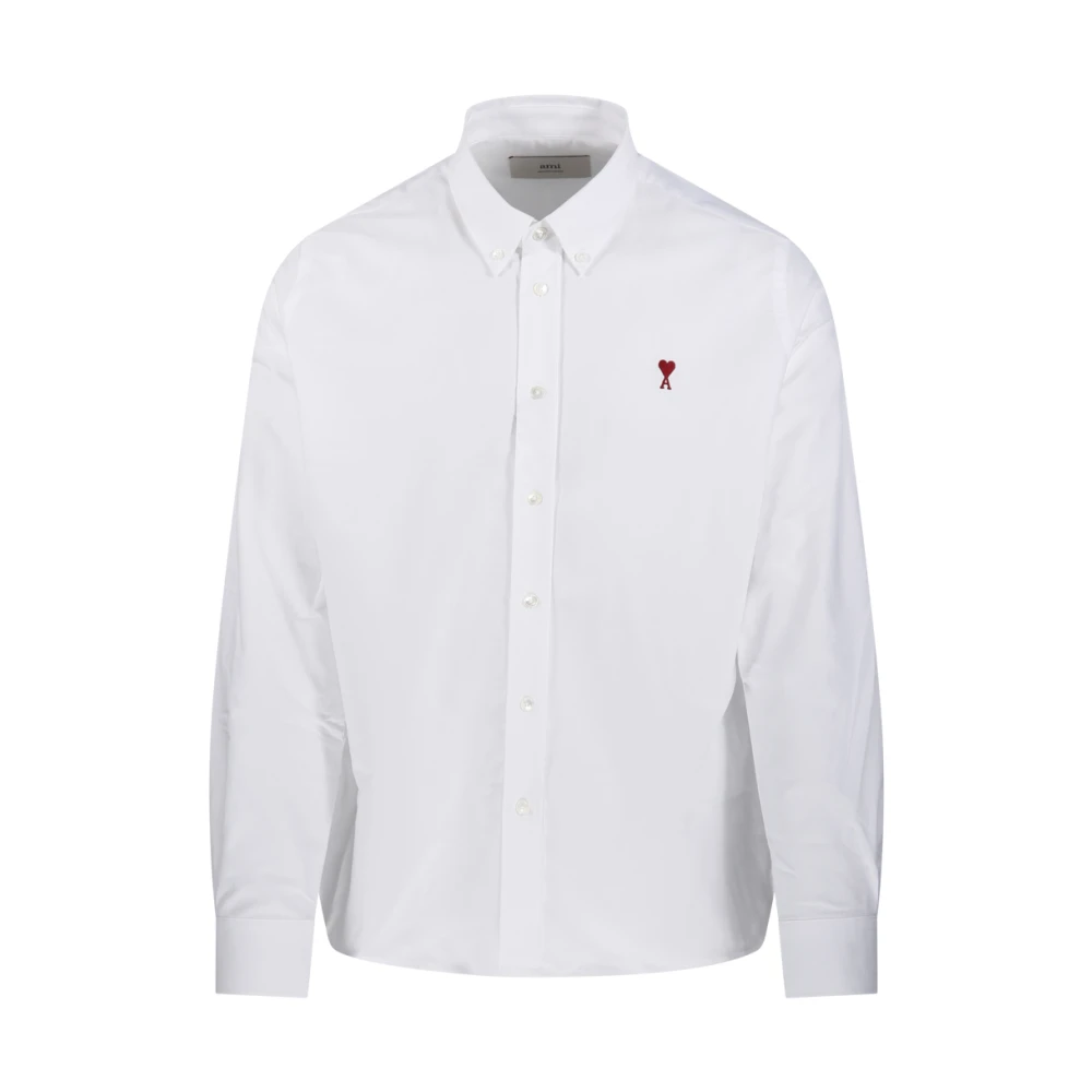 Ami Paris Men's White Classic L/S Shirt Button Down Collar With Embroidered Adc