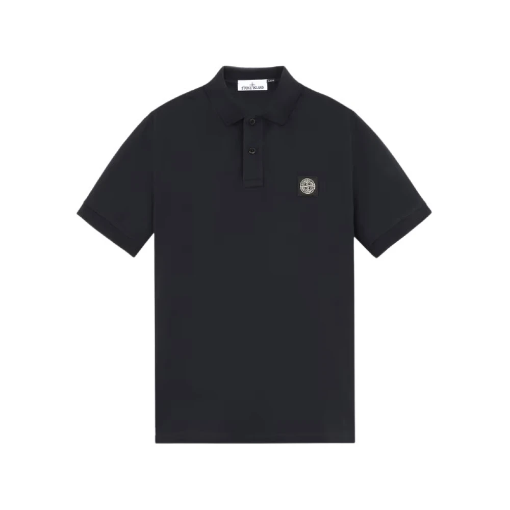 Stone Island Logo Patch Polo Shirt Blue Heren