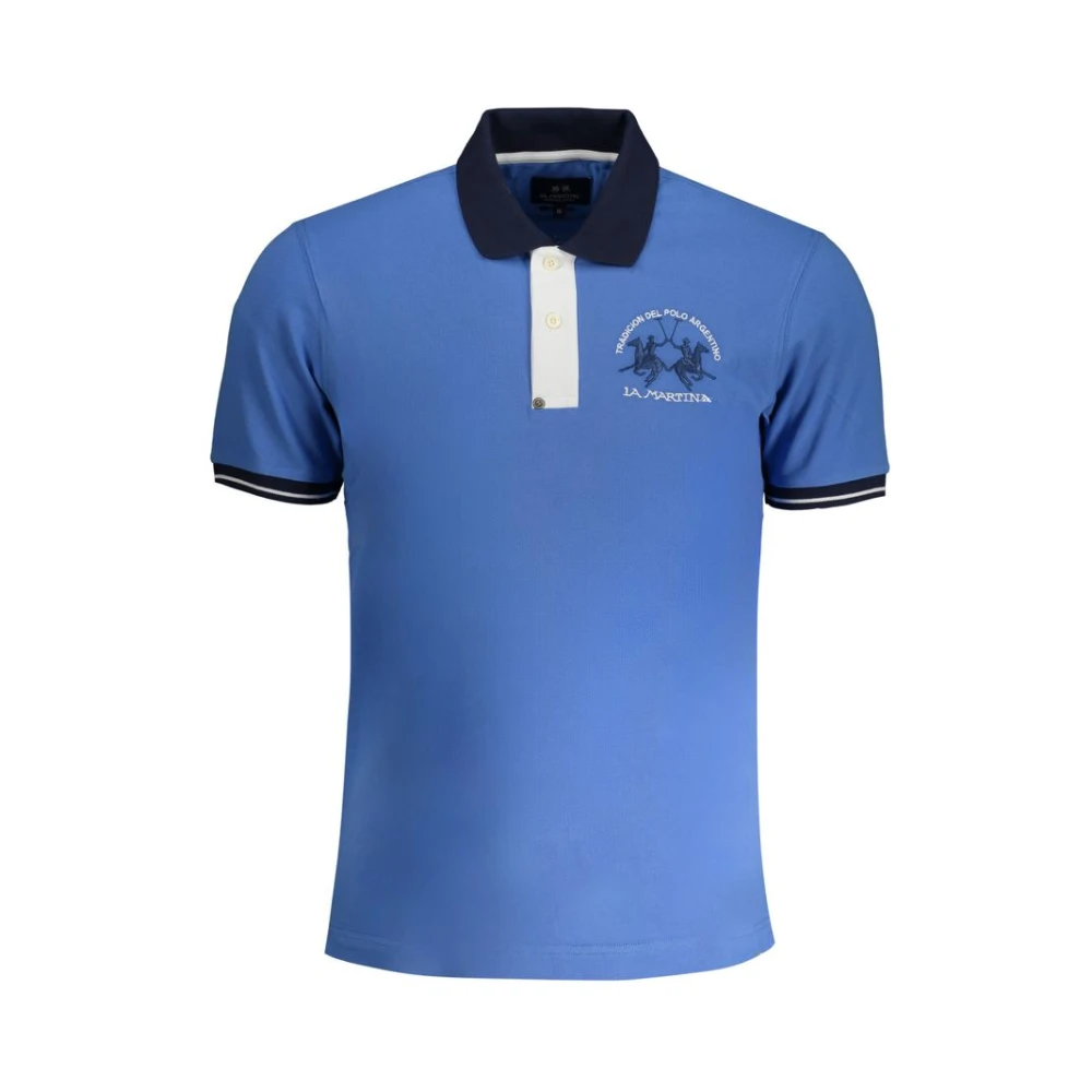 LA MARTINA Blauw Katoenen Poloshirt met Korte Mouwen Blue Heren