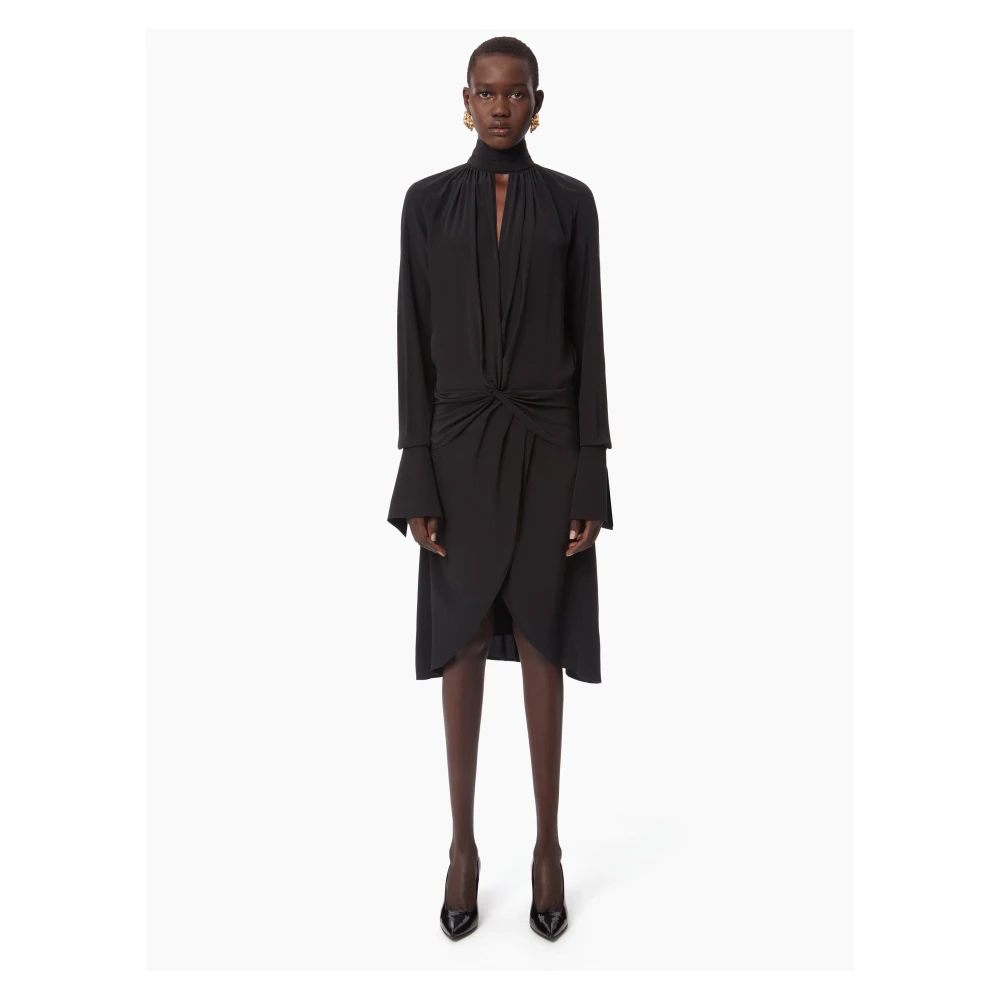 Nina Ricci Zwarte High Neck Midi Jurk Black Dames