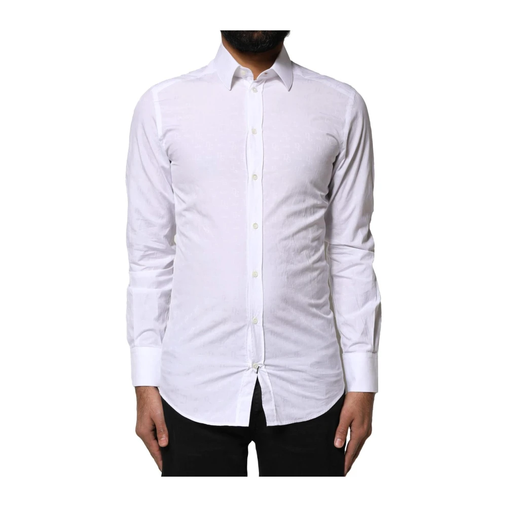 Dolce & Gabbana Men's White Embossed Logo Dress Shirt