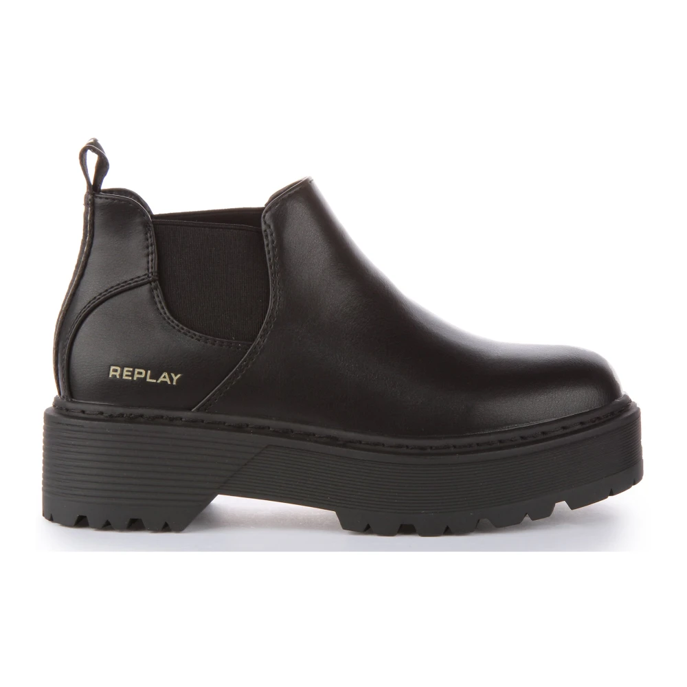 Replay Women's Black Chelsea Boots, 7 Uk, Vegan Pull-On Chelsea Boots