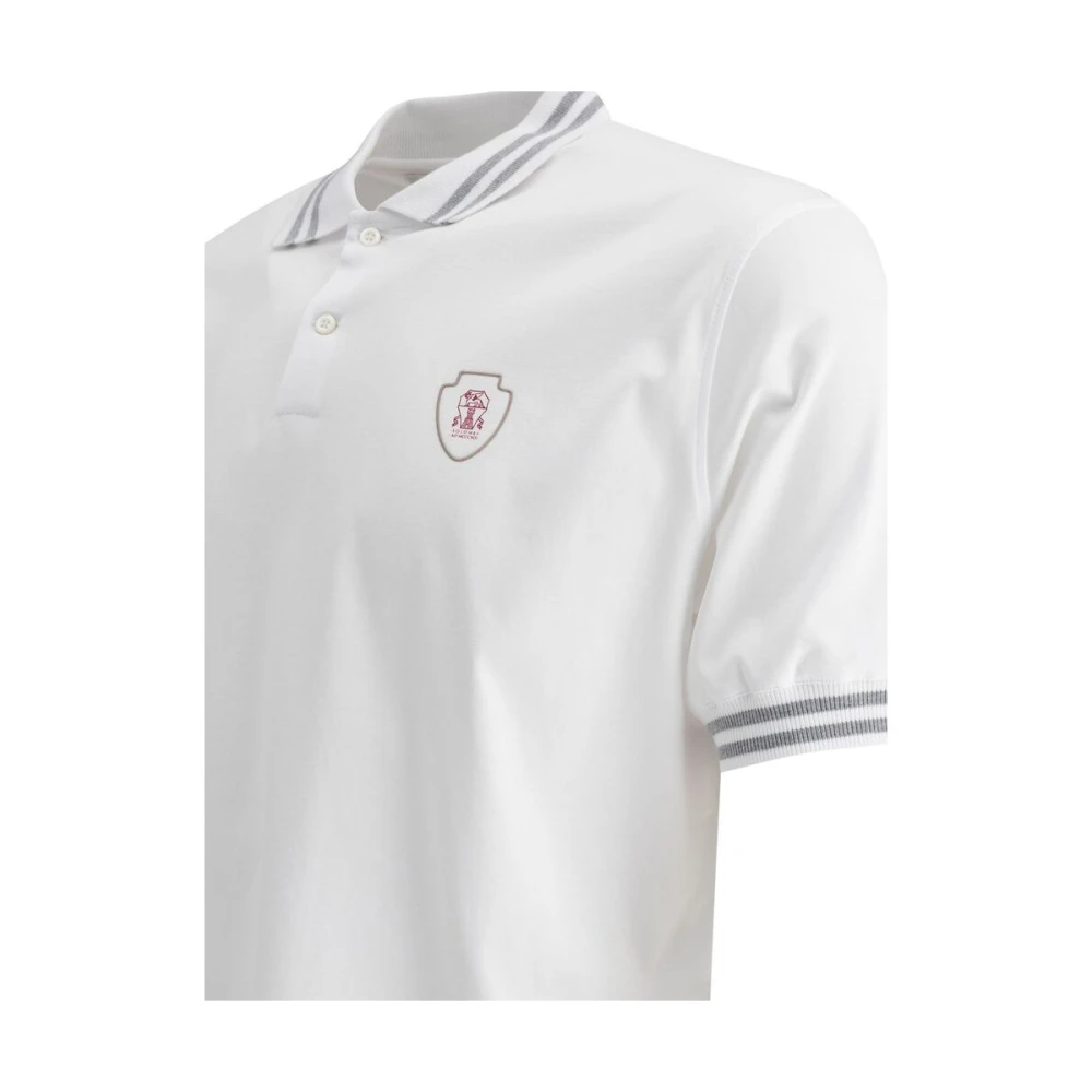 BRUNELLO CUCINELLI Wit Logo Print Polo Sweater White Heren