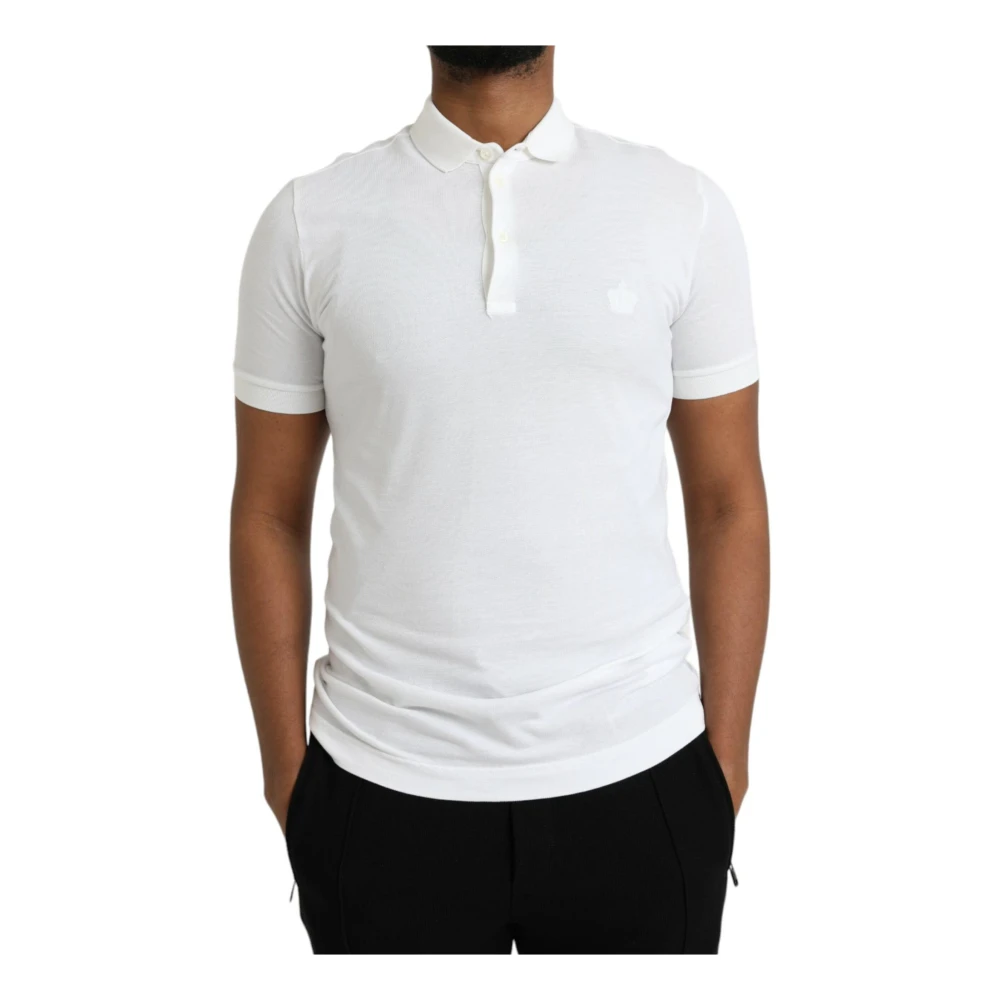 Dolce & Gabbana Kroon Patch Polo T-Shirt White Heren
