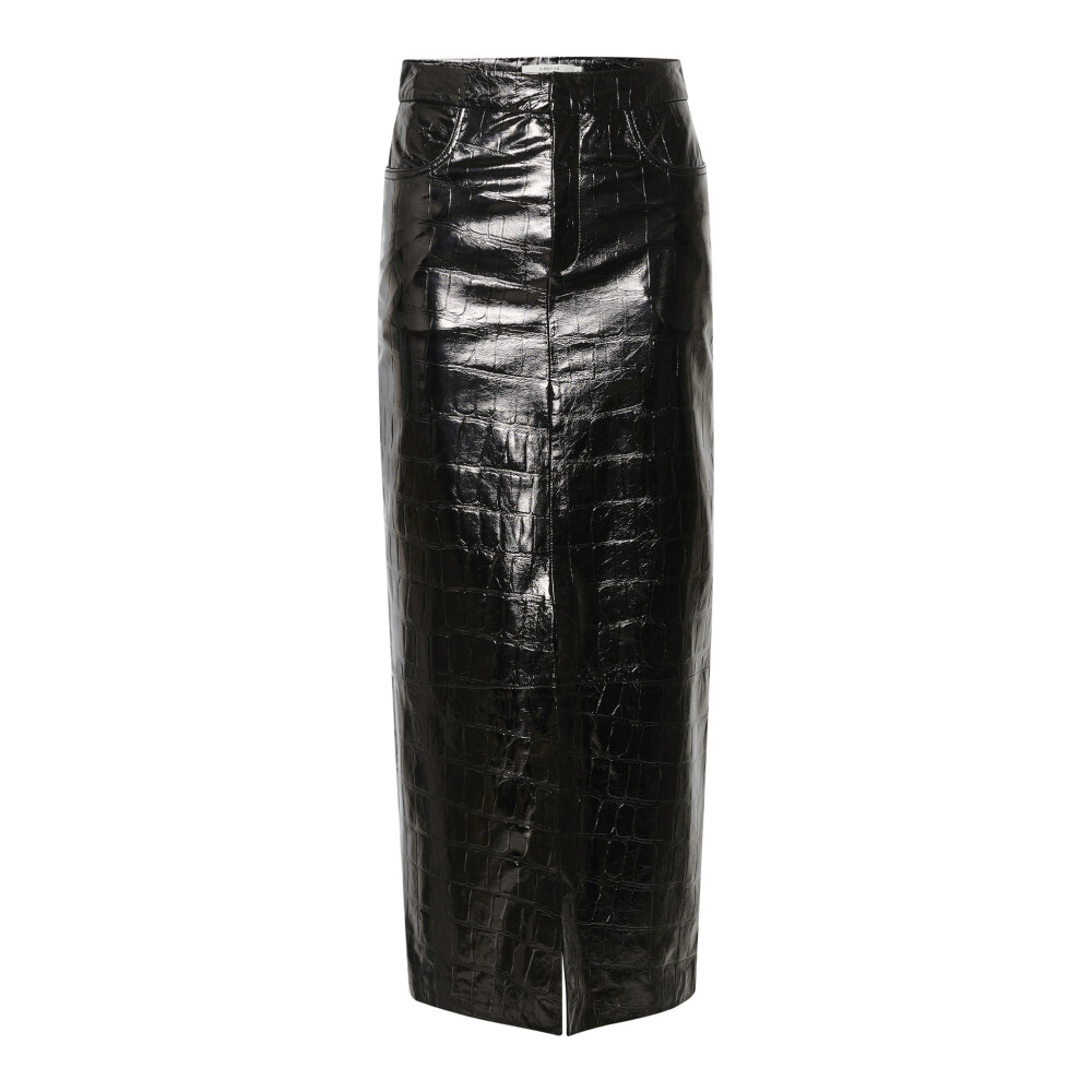 High waisted leather hot sale midi skirt