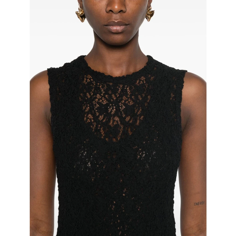 Jil Sander Zwarte Kantmouwloze Jurk Black Dames