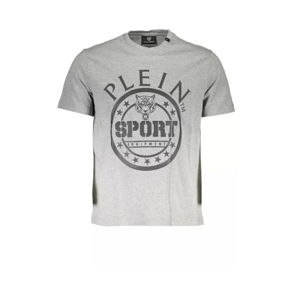 Plein Sport Athletic grå bomull T-shirt med rund hals Gray, Herr