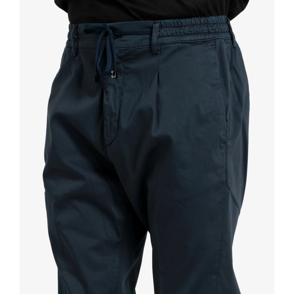 Cruna Blauwe katoenen broek met elastische tailleband Blue Heren