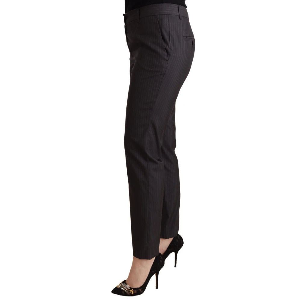 Dolce & Gabbana Zwarte Gestreepte Wol Tapered Broek Black Dames