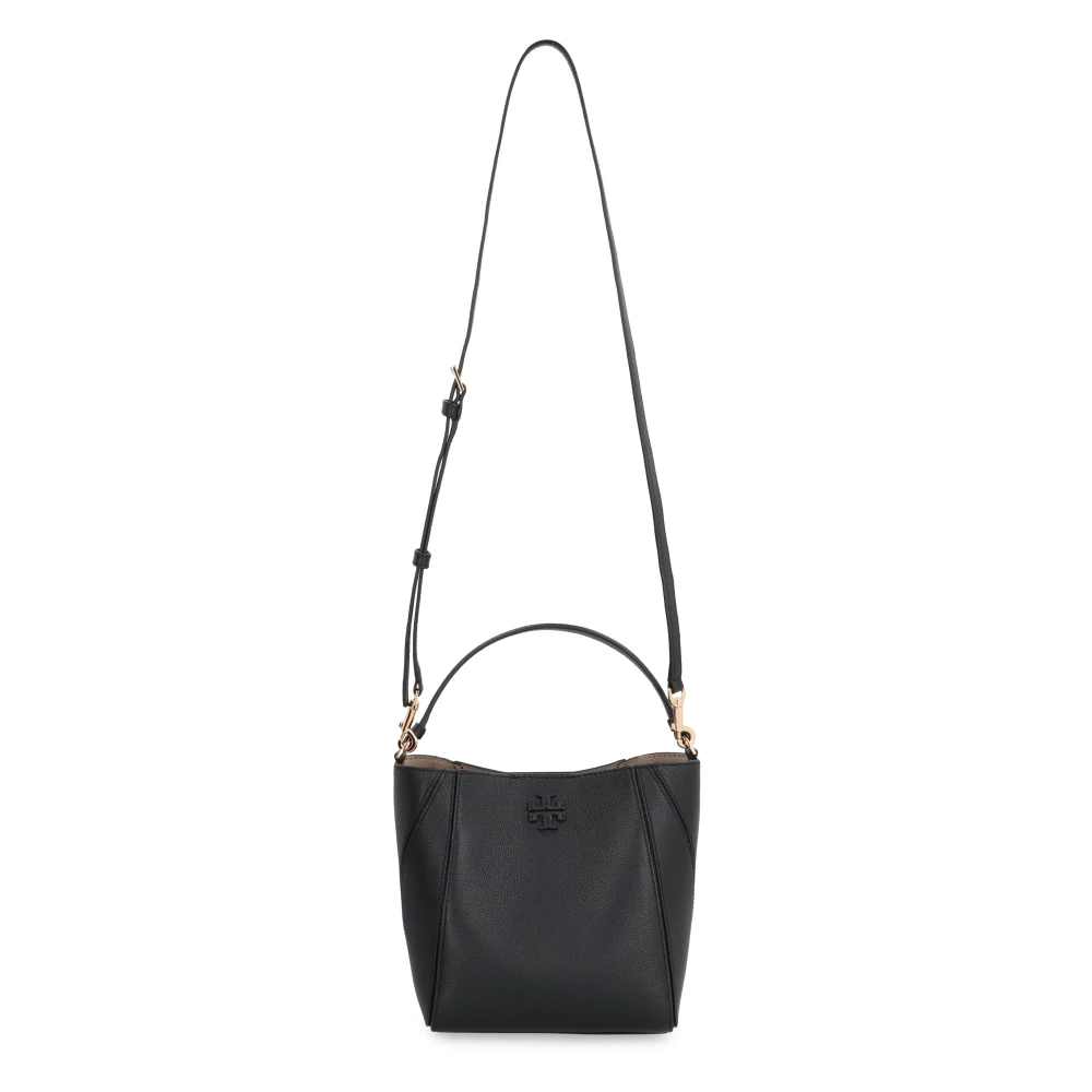 TORY BURCH Korrelig leren emmer tas met haak-en-oog sluiting Black Dames