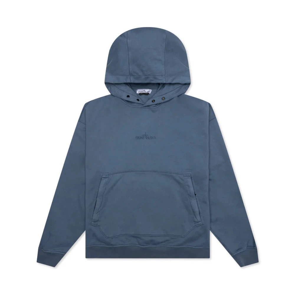 Stone Island Blå hoodie med broderad logotyp Blue, Herr