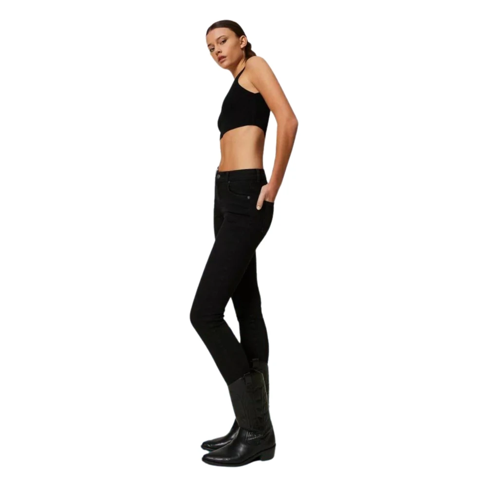 Twinset Zwarte Skinny Jeans met Logo Borduursel Black Dames