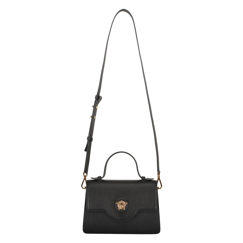 Versace Mini Leren Tas met Push-Lock Sluiting Black Dames