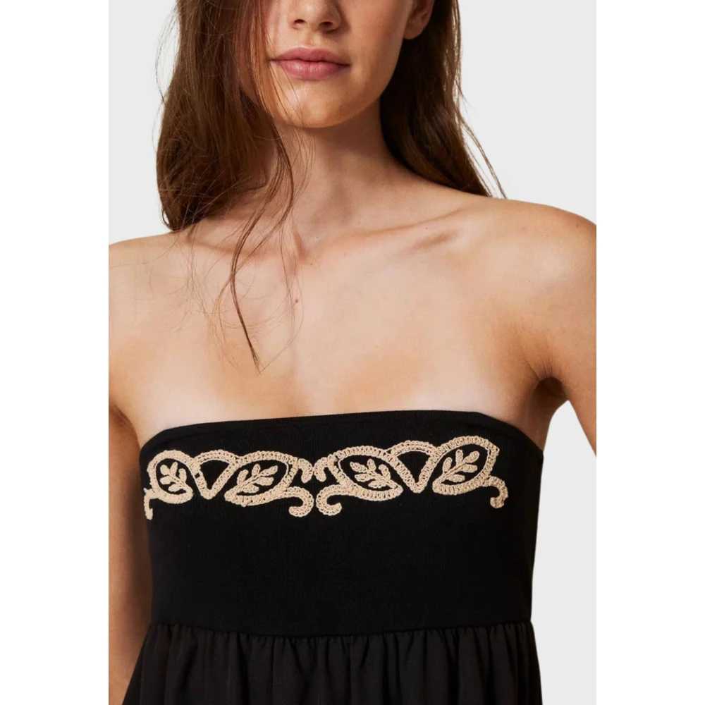 Twinset Zwarte Geborduurde Gebreide Jurk Black Dames