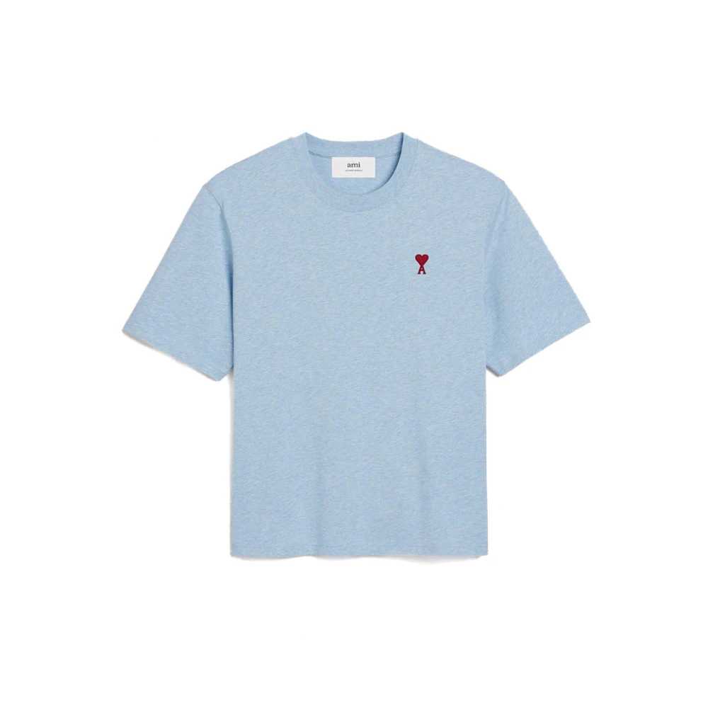 Ami Paris Lichtblauw Geborduurd Boxy Fit T-shirt Blue Heren