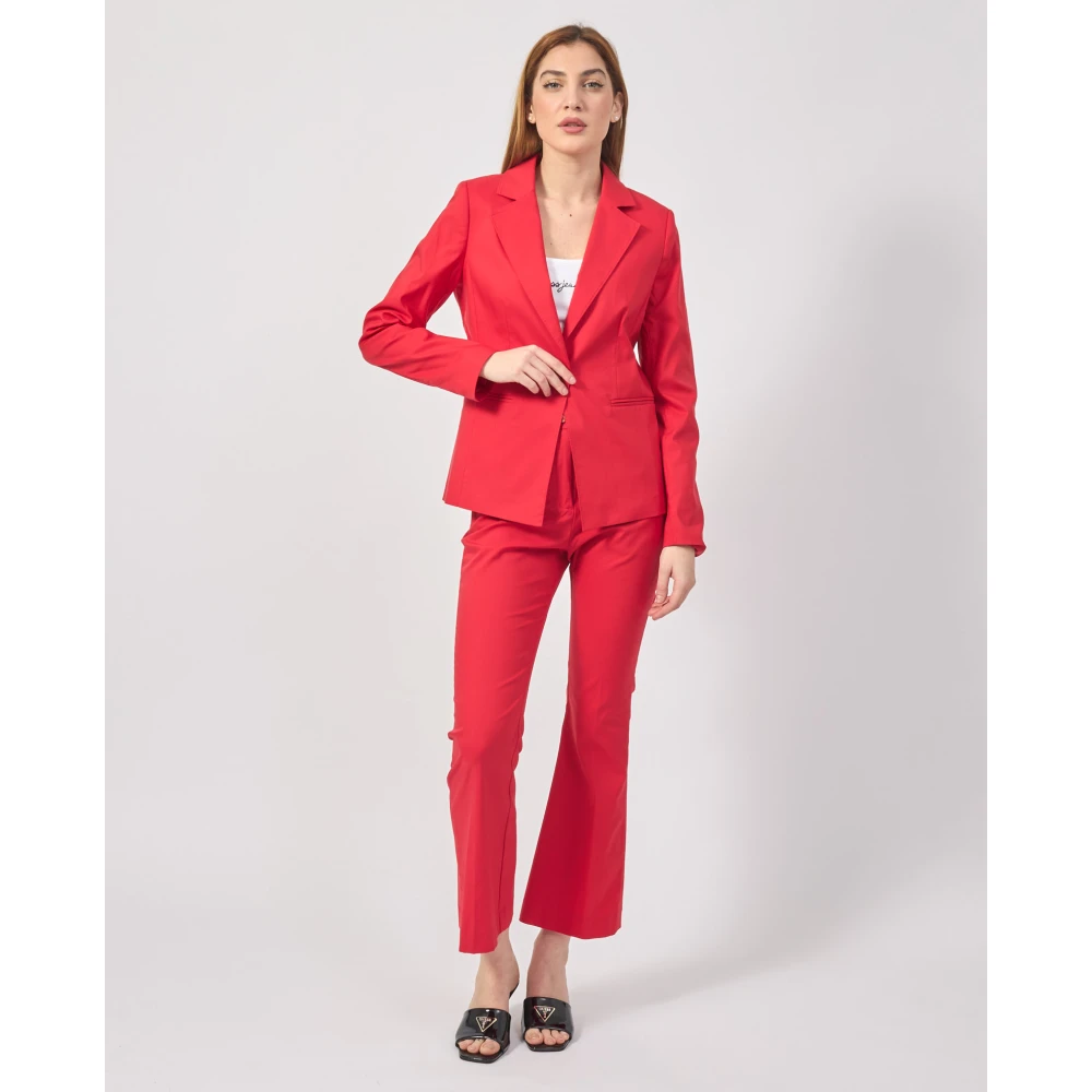 YES ZEE Rode Katoenen Jas met Gouden Knoop Red Dames