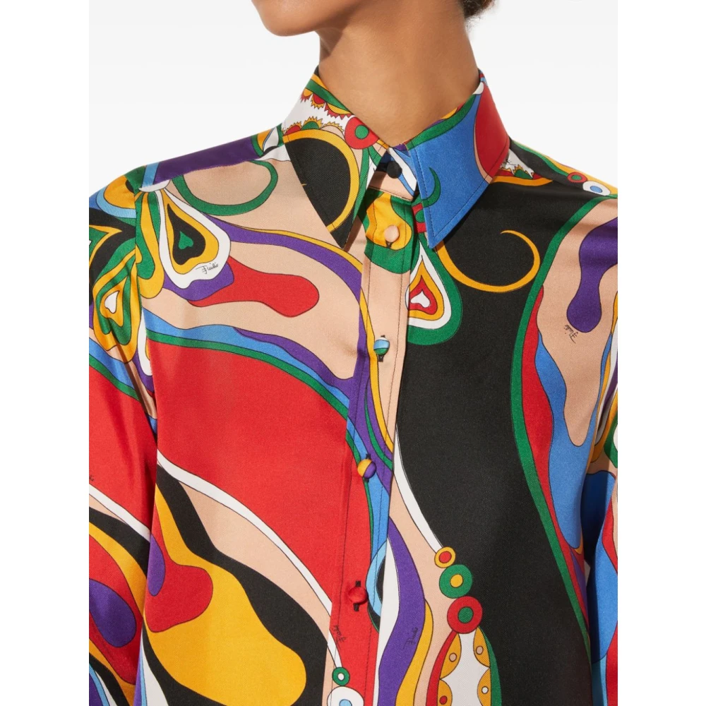 EMILIO PUCCI Grafische Print Zijden Overhemd Paars Multicolor Dames