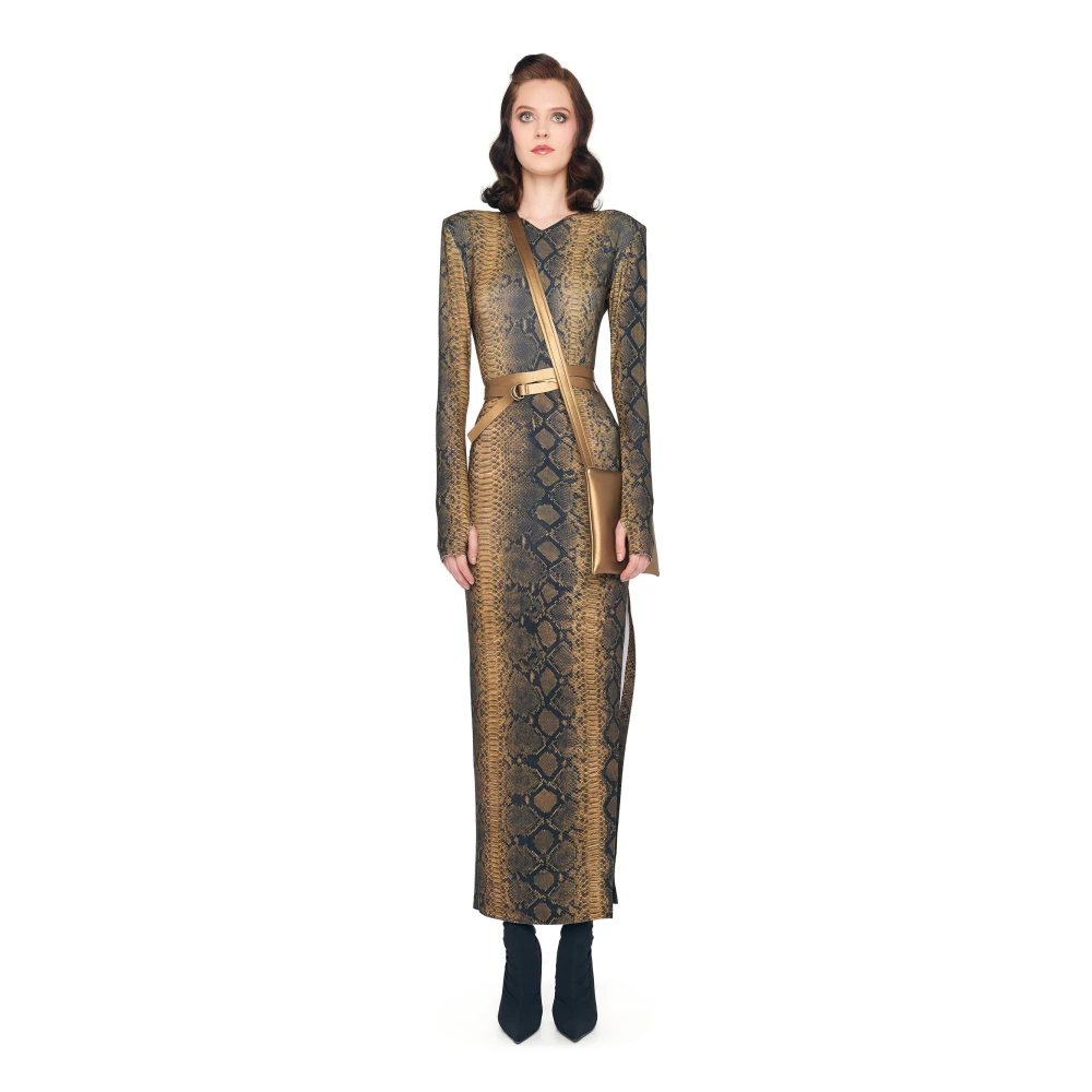 Norma Kamali Python Schouderpad Zijgleuf Jurk Multicolor Dames