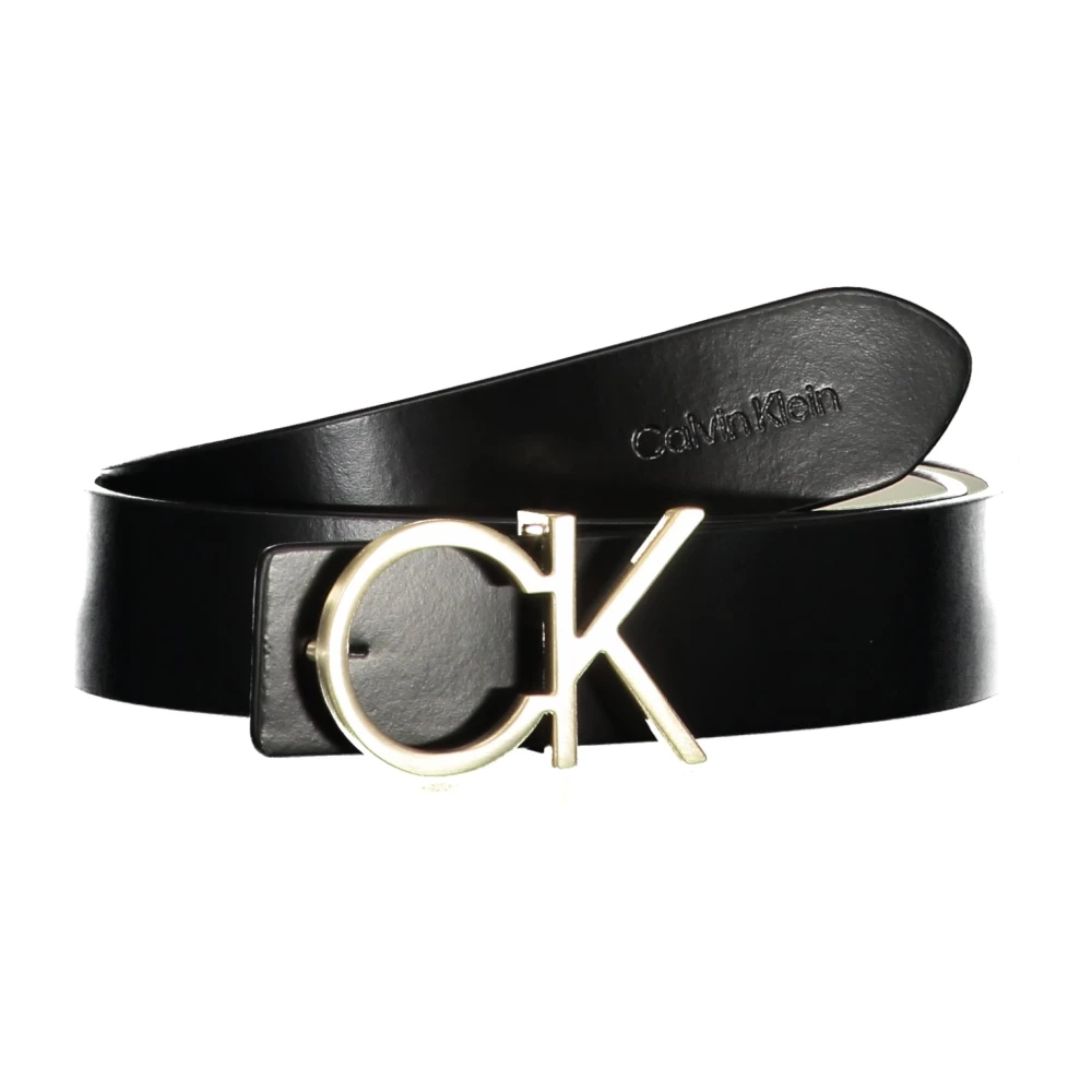 Calvin Klein Omkeerbare Leren Riem Zwart Wit Metalen Gesp Black