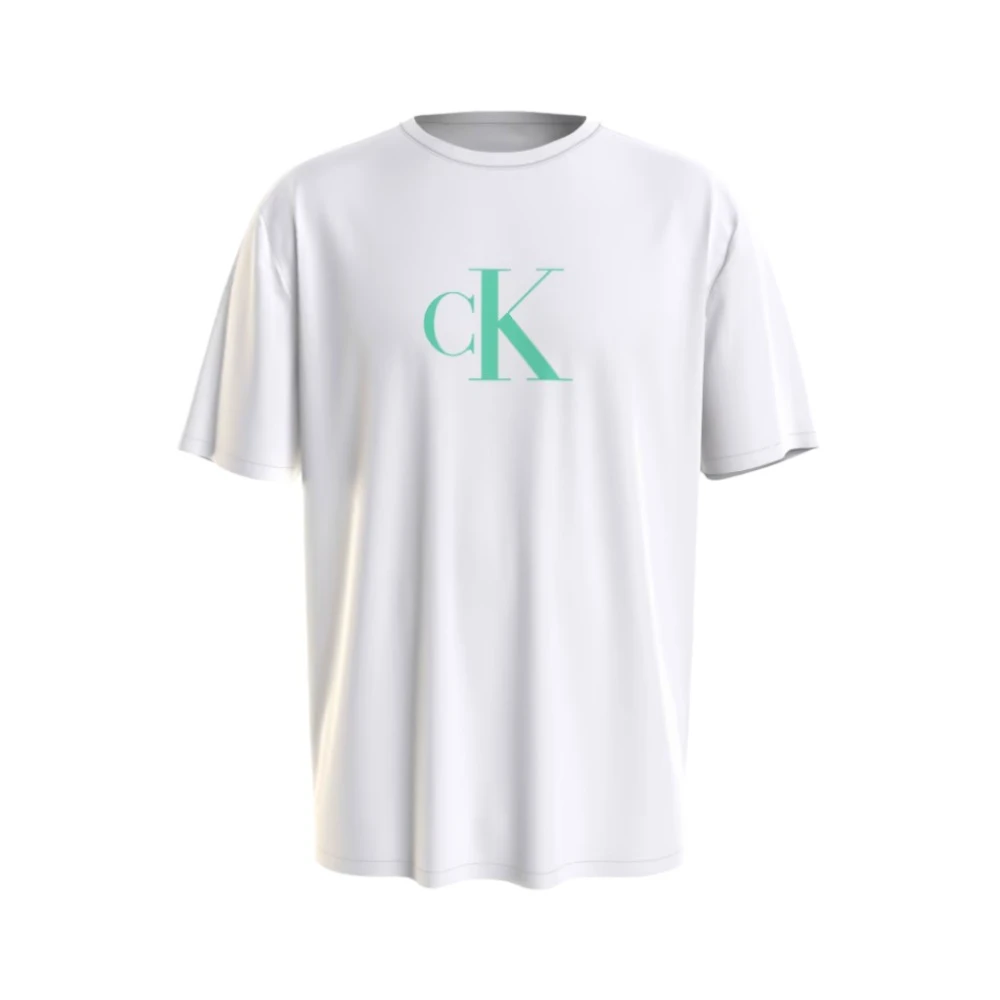 Calvin Klein Groene CK Monogram Katoenen T-shirt White Heren