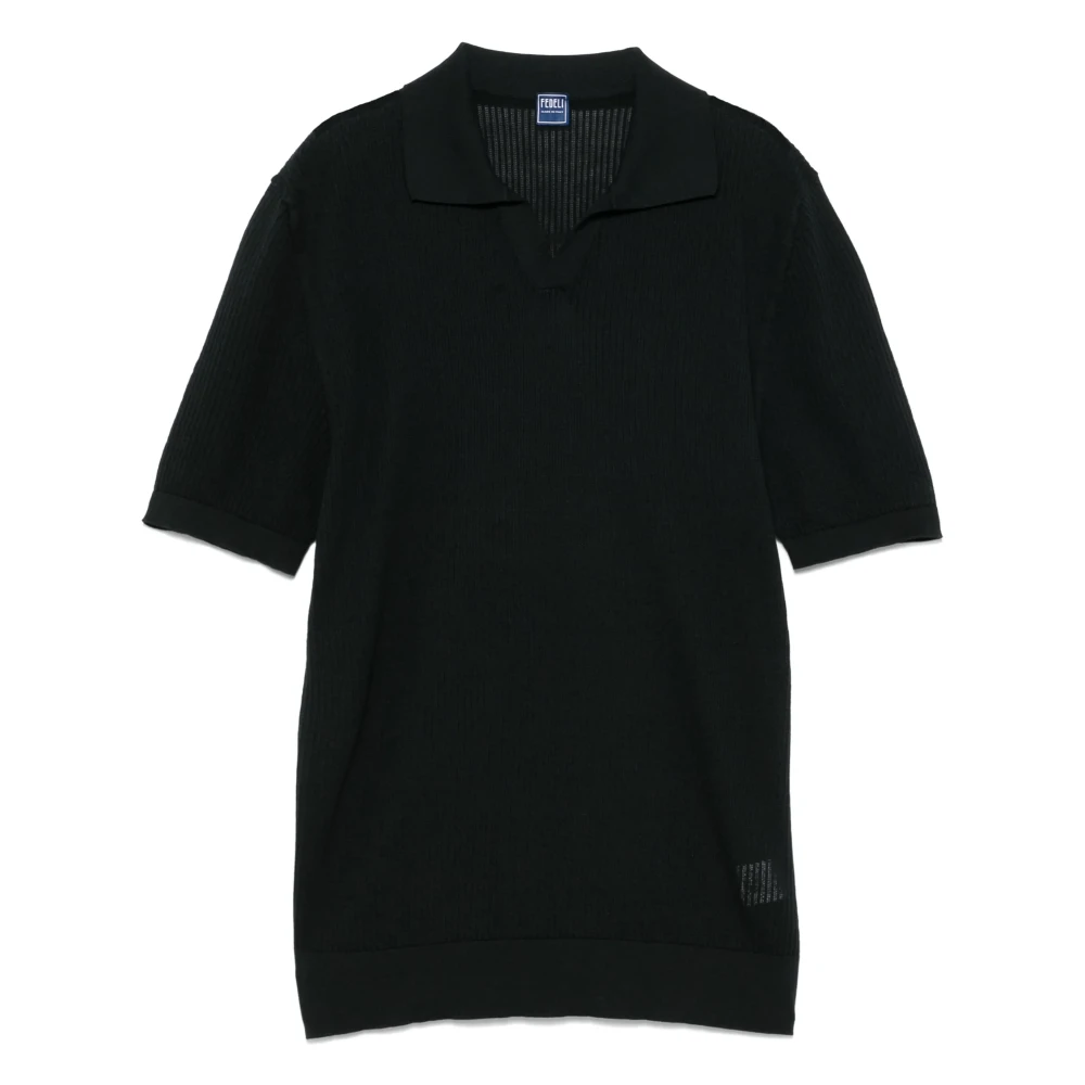 Fedeli Katoenen Gebreide Poloshirt Blue Heren