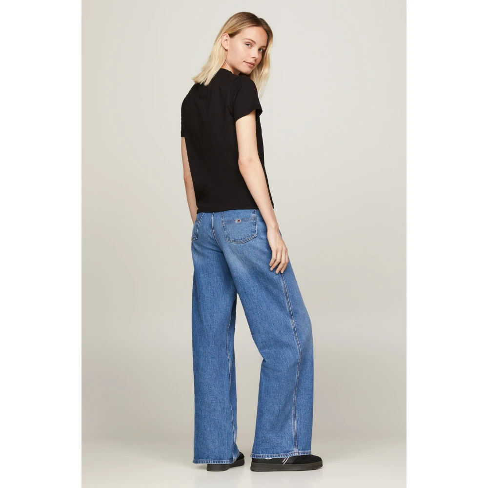 Tommy Jeans Geborduurd logo katoenen T-shirt Zwart Black Dames