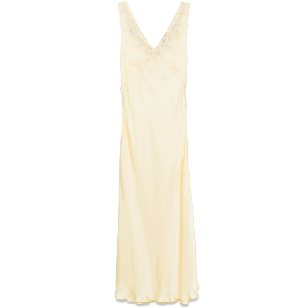 Twinset Pastelgele Kant V-hals Jurk Yellow Dames