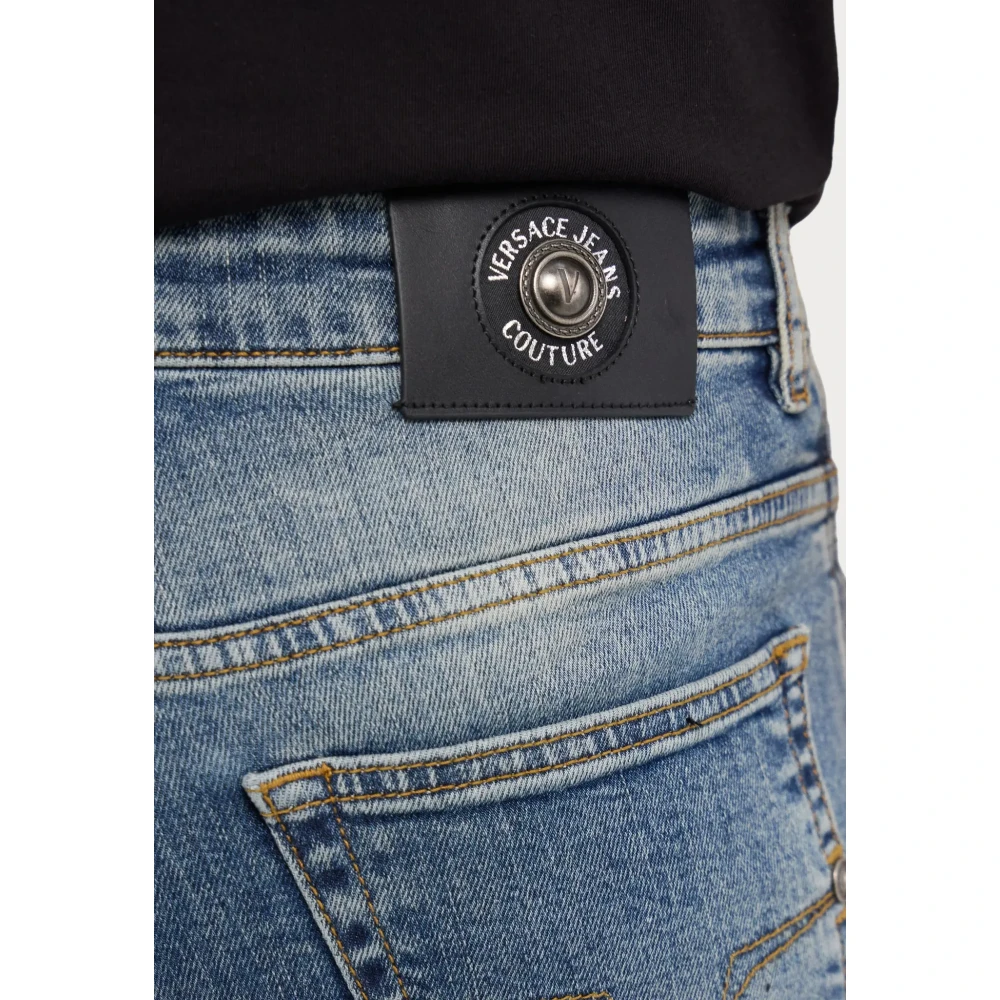 Versace Jeans Couture Blauwe Slim Jeans Milano Beschadigd Blue Heren