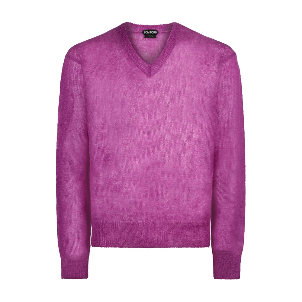 Maglione lungo da donna viola semitrasparente con fili glitter.