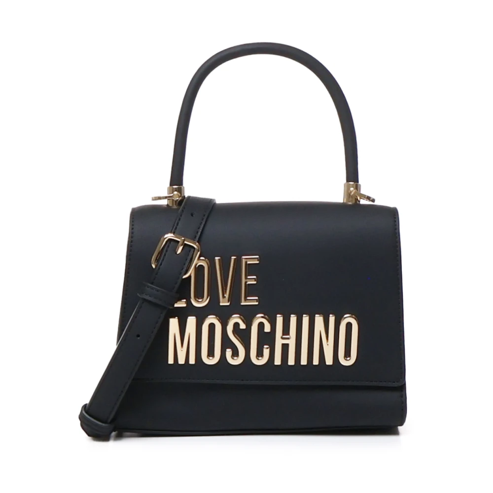 Love Moschino Zwarte Ecolederen Handtas met Gouden Letters Black Dames