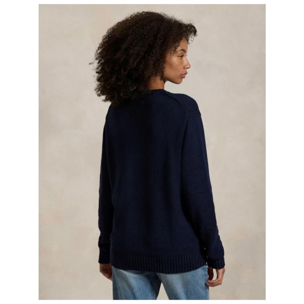 Polo Ralph Lauren Jacquard Katoenen Linnen Polo Bear Trui Blue Dames