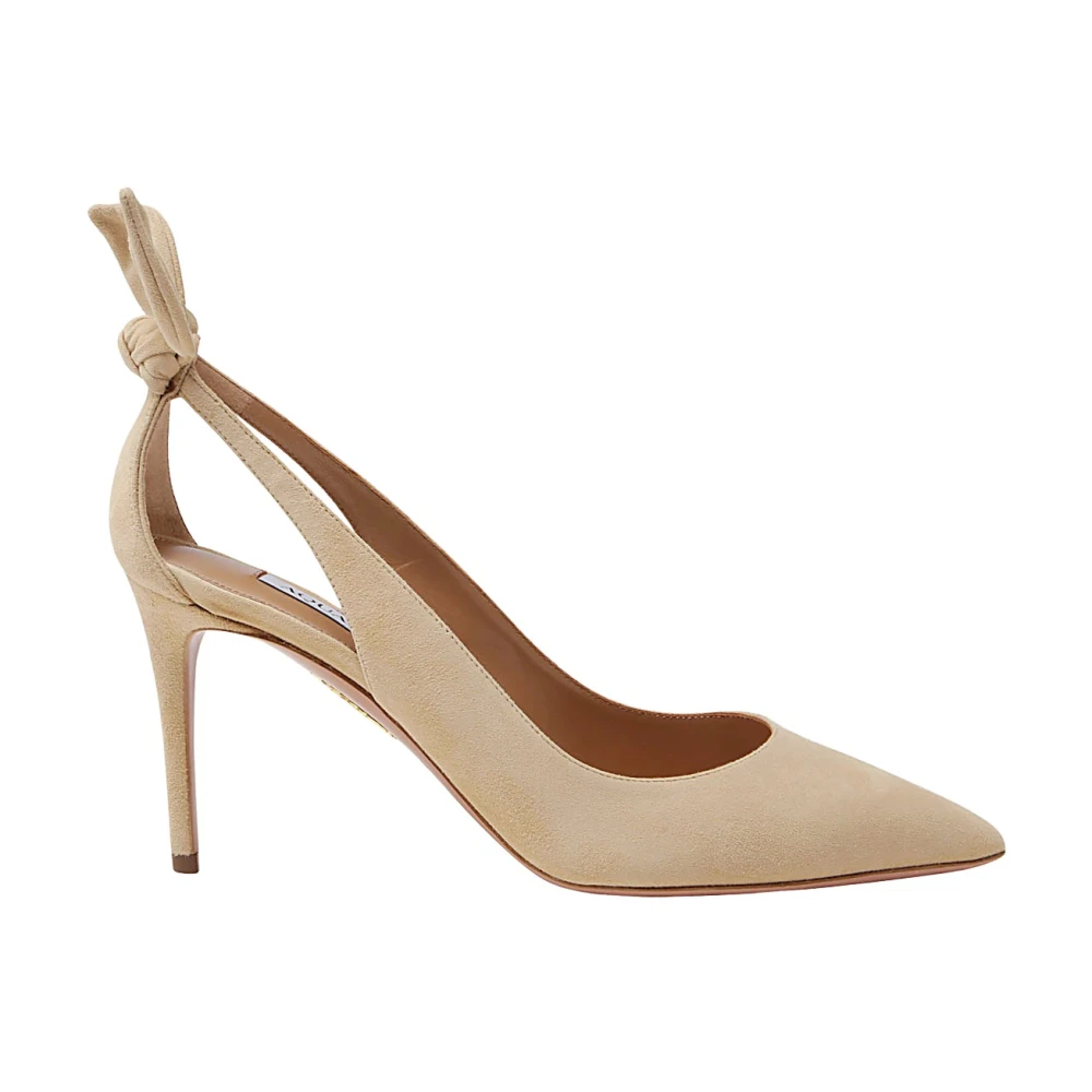 Aquazzura Vrouw Beige Strik Suède Pumps Met Stiletto Hak