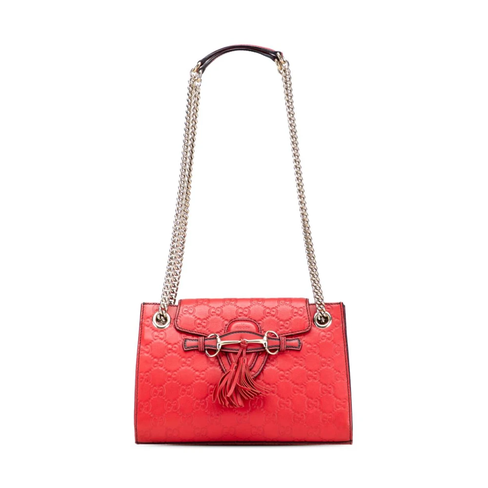 Gucci Vintage Women's Red Pre-Owned Embossed Leather Shoulder Bag