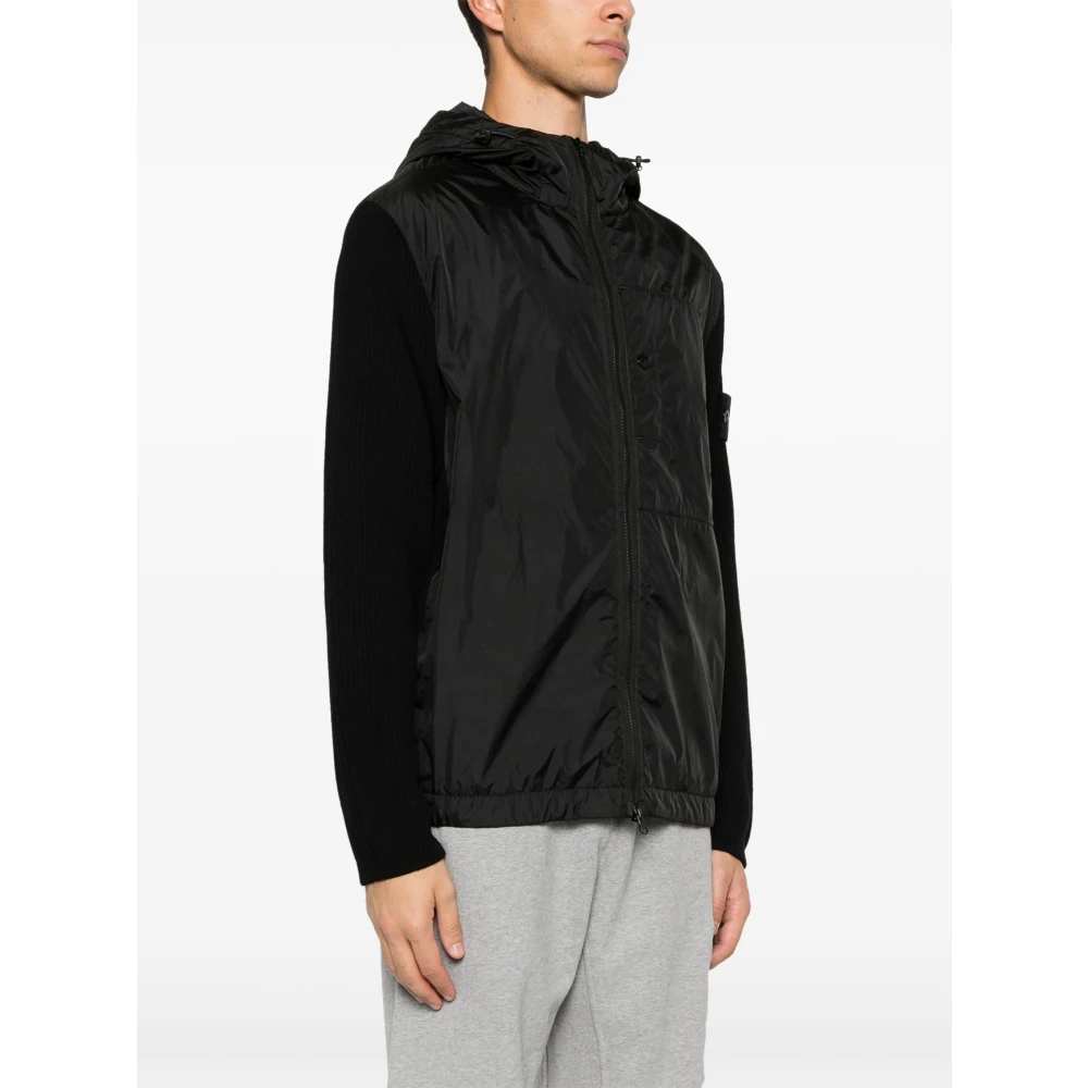 Stone Island Zwarte jas met gebreide inzetstukken Black Heren