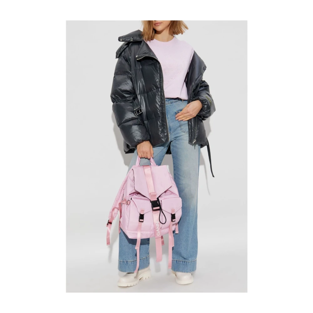 Ganni Hartprint T-shirt voor Schouderstijl Pink Dames