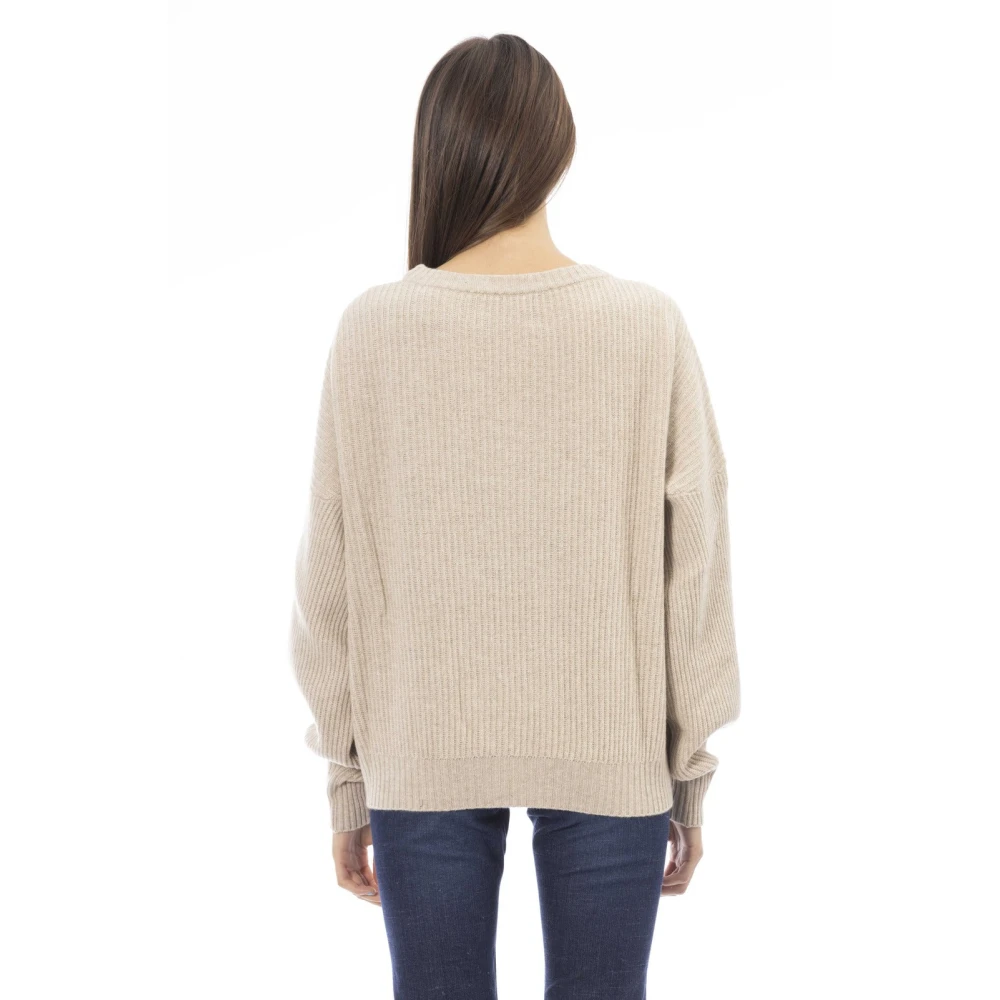 Baldinini Trendy Gebreide Top met Voorzak Beige Dames