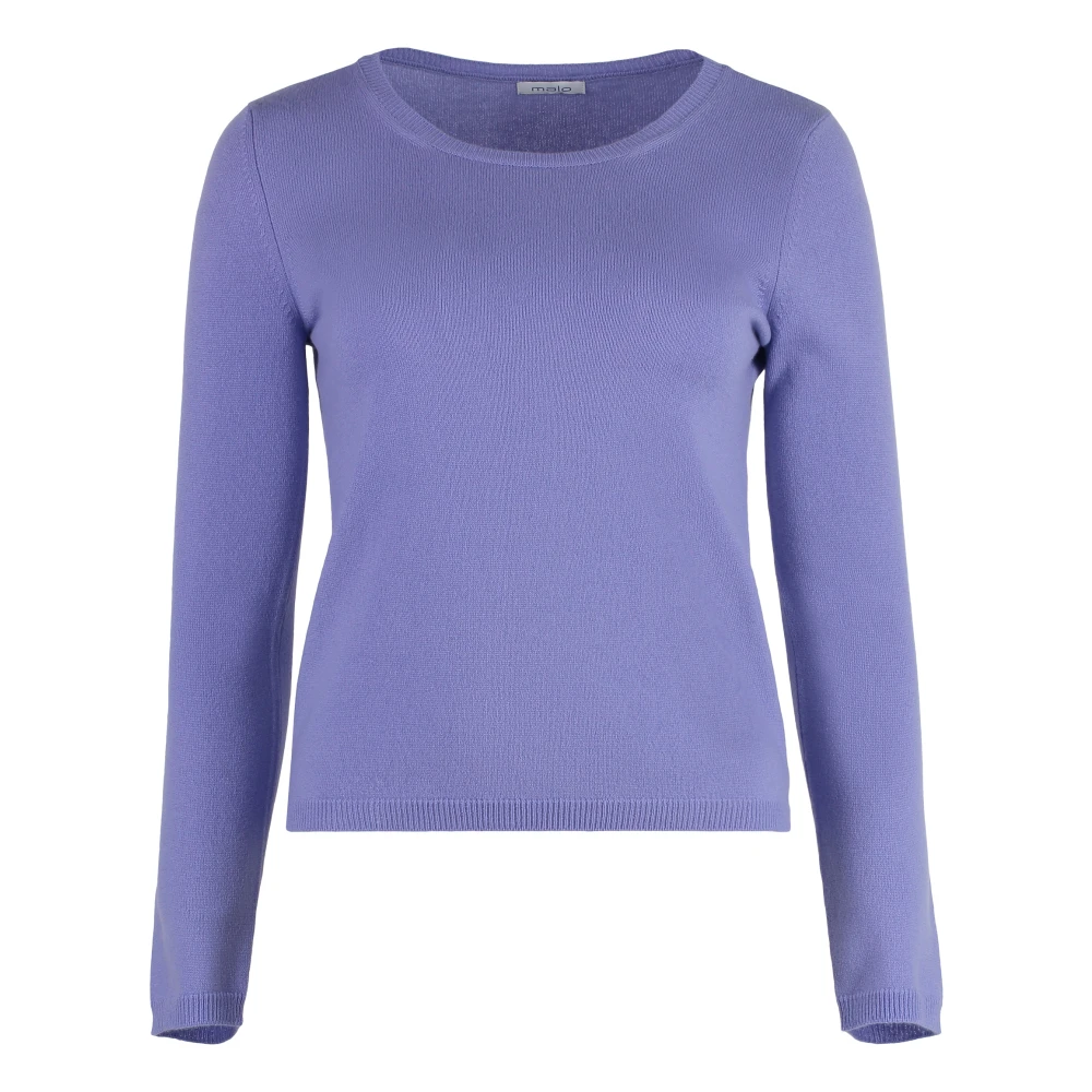 Malo Luxe Cashmere Sweater met Ribgebreide Randen Purple Dames