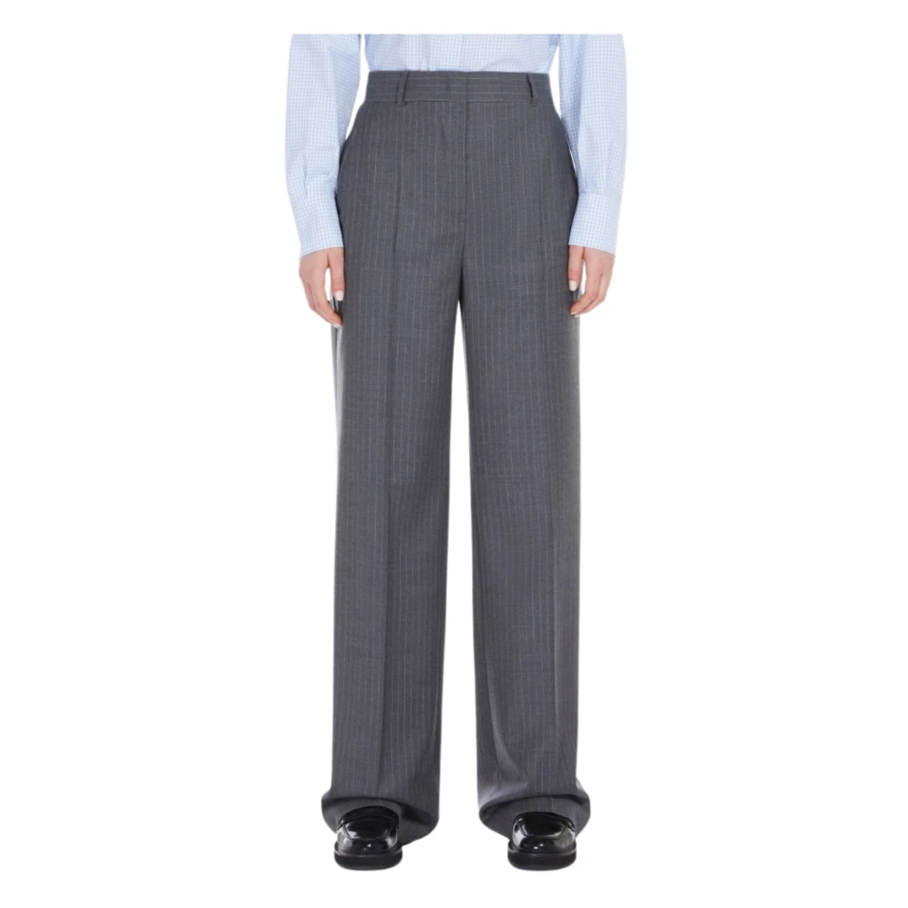 Max Mara Studio Rechte Pijp Wollen Flanellen Broek Gray Dames
