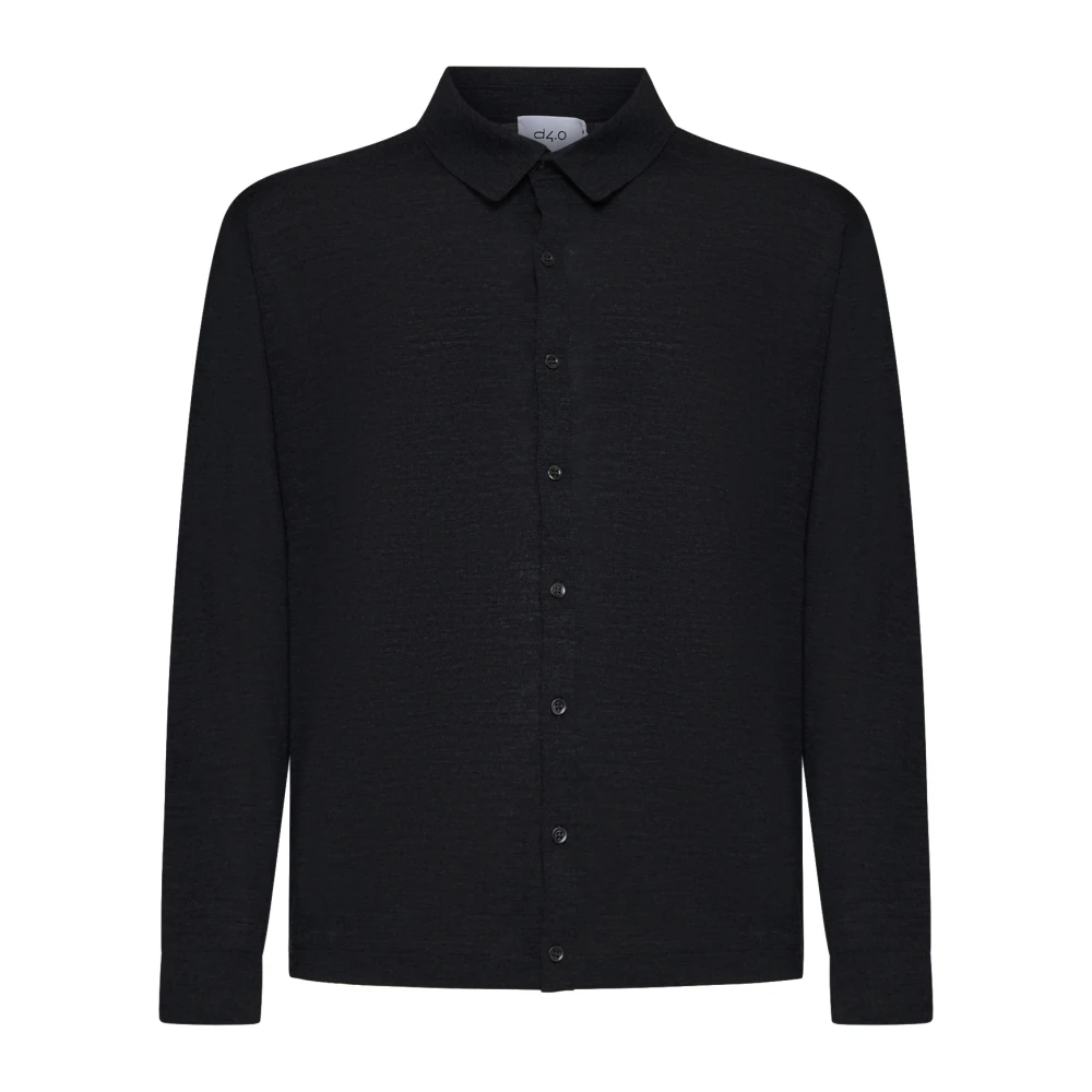 D4.0 Men's Black Cardigans, M, Virgin Wool Knit Shirt