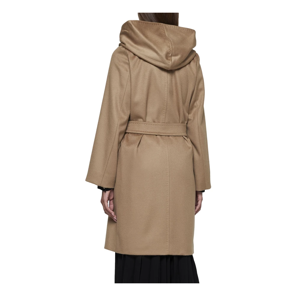 Max Mara Studio Kameelwollen Jas met Capuchon Brown Dames