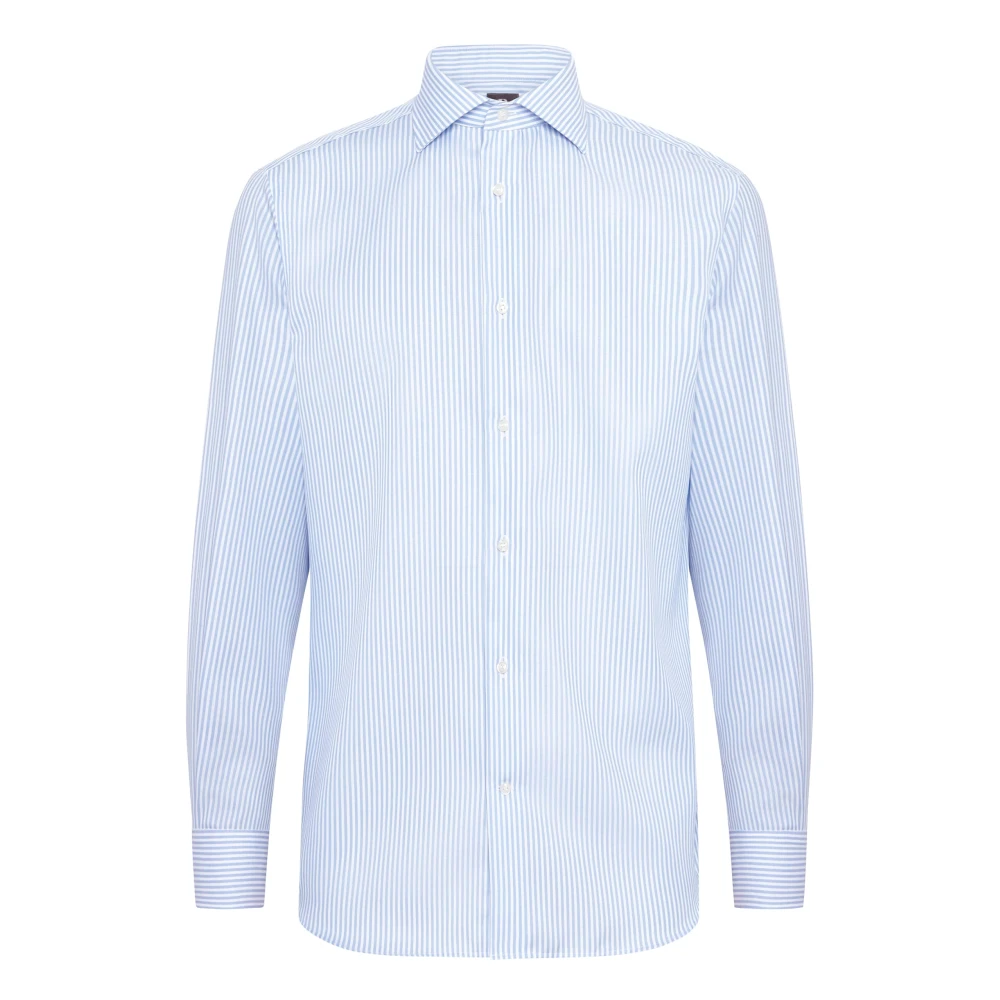 Boggi Milano Regular Fit Overhemd van Gestreept Katoenen Twill Blue Heren