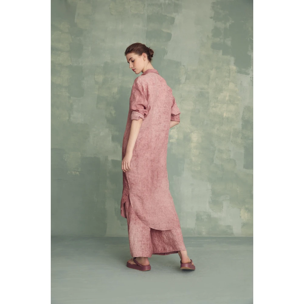 Cortana Azama jurk in gemoute linnen Pink Dames
