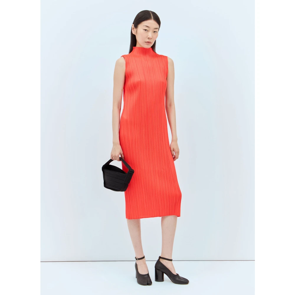 Issey Miyake April Midi Jurk Geplooide Constructie Orange Dames